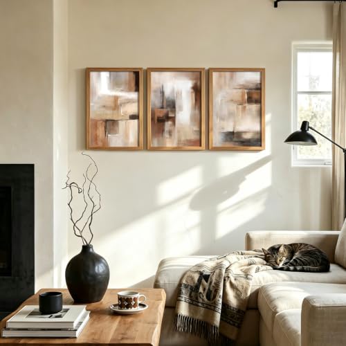 LYYGLYY 3Pcs Wood Framed Brown and Black Canvas Wall Art 16x24 Inches - color: Wood Frame Abstract Brown, size: 16x24 Inches