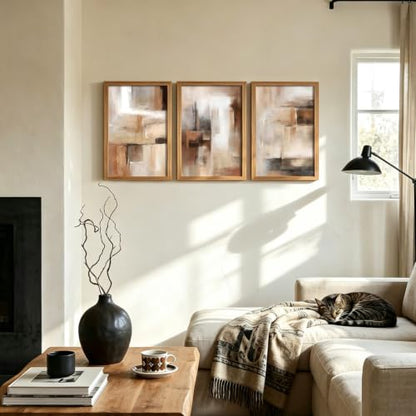 LYYGLYY 3Pcs Wood Framed Brown and Black Canvas Wall Art 16x24 Inches - color: Wood Frame Abstract Brown, size: 16x24 Inches