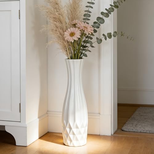 White Tall Ceramic Floor Vase, 24 Inch, Flared Geometric Design - color: Shape 2, size: 24 Inch-1
