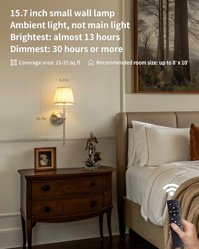 KDG Nickel Cordless Wall Sconces Set of 2, Beige Fabric LED Wall Lamp - color: Nickel + Beige Lampshde (2 Pack)