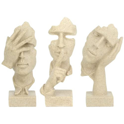 prosfalt 3 Pcs Thinker Statue, Silence is Gold Abstract Art Figurine - color: 3 Pcs Sandstone