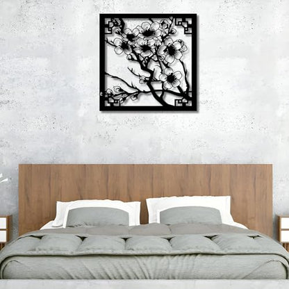 Metal Wall Decor | 17'x 17' x 0.05'' Cherry Blossom Art Themed Wall Decorations | Handmade Indoor and Outdoor Wall Art (17'' x 17'', Cherry Blossom, Black) - size: 17'' x 17'', style: Cherry Blossom