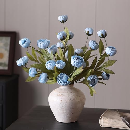 6 Pcs 27" Faux Silk Peony Artificial Flowers Stems for Vase (Dusty Blue) - color: Dusty Blue