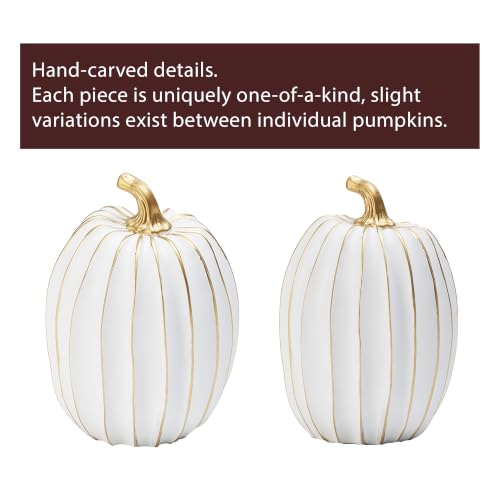 2Pcs Resin Pumpkin Figurines, Gold Stripe Fall Thanksgiving Decor - style: Gold Stripe Pumpkin