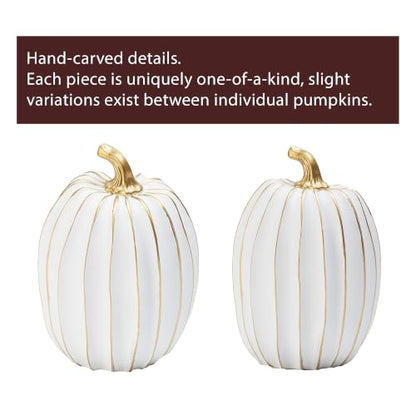 2Pcs Resin Pumpkin Figurines, Gold Stripe Fall Thanksgiving Decor - style: Gold Stripe Pumpkin