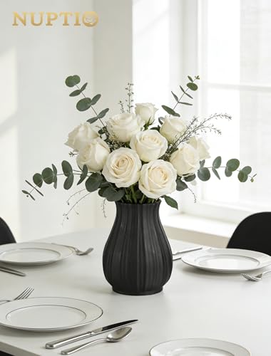 NUPTIO Ceramic Flower Vase for Bouquet, Black, 6.3" Tall - size: Style 2-S-Black