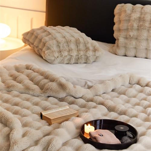 UKELER Faux Fur Throw Blanket Plush Thick Fleece Blanket Fluffy Cozy Soft Warm Blankets Throws for Bed, Couch, Sofa, Office, Camping 50''x60'' Camel - color: D-camel, size: 50''x60''