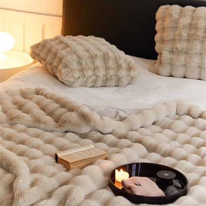 UKELER Faux Fur Throw Blanket Plush Thick Fleece Blanket Fluffy Cozy Soft Warm Blankets Throws for Bed, Couch, Sofa, Office, Camping 50''x60'' Camel - color: D-camel, size: 50''x60''