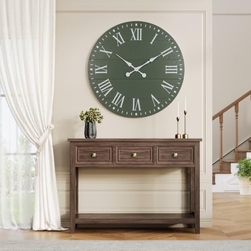 Large Wall Clock with Roman Numeral, 28” Shiplap Farmhouse Clock - color: Green, size: 28 Inch