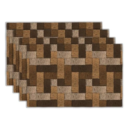 Chocolate Parquet Placemats Set of 4 Linen Washable 12x18 inch - color: Chocolate