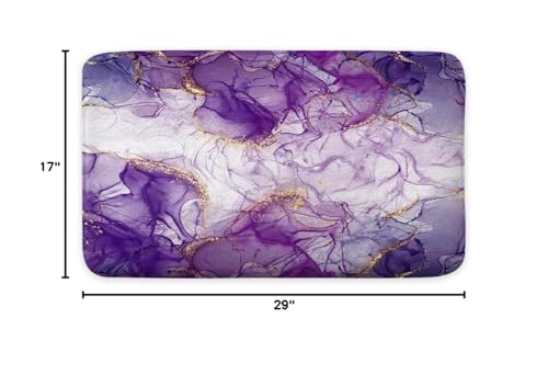 Purple Bath Mat, Marble Texture Abstract Bathroom Rugs No Silp, Purple Gold Colorful Romantic Abstract Bathroom Kitchen Door Mat, Soft Modern Luxury Elegant Art Decor 17X29in - color: Purple, size: 1'5" x 2'5" (Rectangular)