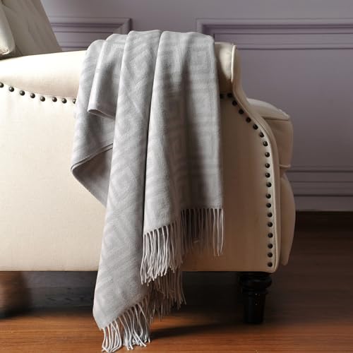 CUDDLE DREAMS Premium Cashmere Throw Blanket with Fringe (Greek Key) - color: Greek Key
