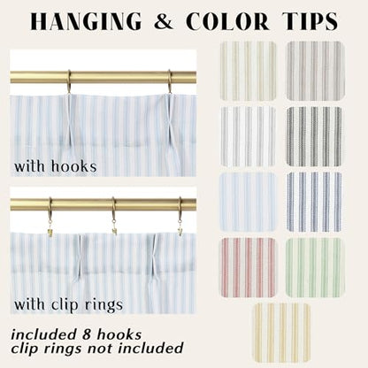 Lino Rosa Pinch Pleat Small Curtains with Hooks for Bathroom Windows Striped Kitchen 20 Inch Length Light Blue - color: Light Blue, size: 24"W x 20"L (Pack of 2)