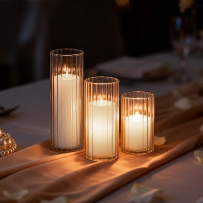72 PCS White Pillar Candles and Ribbed Glass Cylinder Vases - color: White, size: 36+36