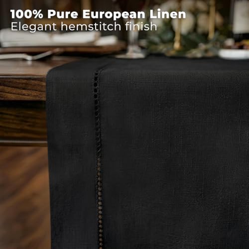 Signature Linen™ by D'Moksha, 100% Pure Linen Black Table Runner 14x108 in - color: Black, size: 14 X 108 Inch
