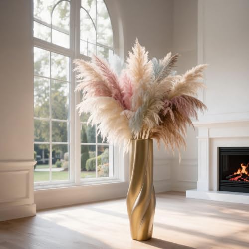 Gold Floor Vase, 24 Inch Tall Resin Home Decor Vase, Tall Floor Vases for Living Room, Office, Bedroom Decor with 5" Opening for Dried Pampas Grass, Branches & Feathers - color: Gold