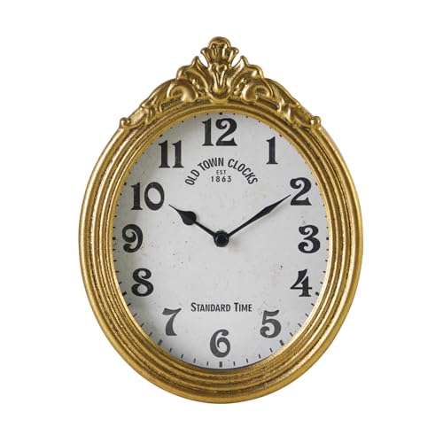 NIKKY HOME Vintage Wall Clock, Retro Decorative Clock Silent Non-Ticking | Small Oval Clock Battery Operated, Elegant Home Decor, Gold Wall Clocks European Style for Living Room Bedroom - size: Small