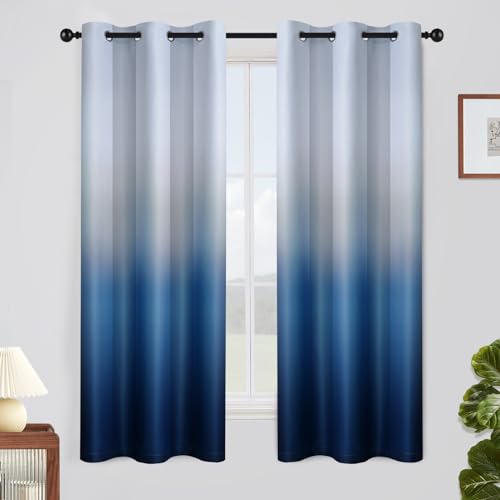 SimpleHome Ombre Gradient Blue White to Gray Curtains for Bedroom, 42Wx63L - color: Blue and White, size: 42"W x 63"L (Pack of 2)