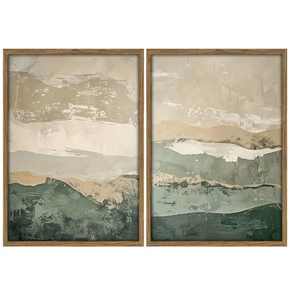 Green Abstract Landscape Wall Art Japanese Textured Mountain Canvas Print - color: Gray Green, size: 16x24 Inches