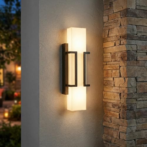 Hyunbae Modern Outdoor Wall Sconce Lights, Black Dimmable LED Porch Light - color: Black