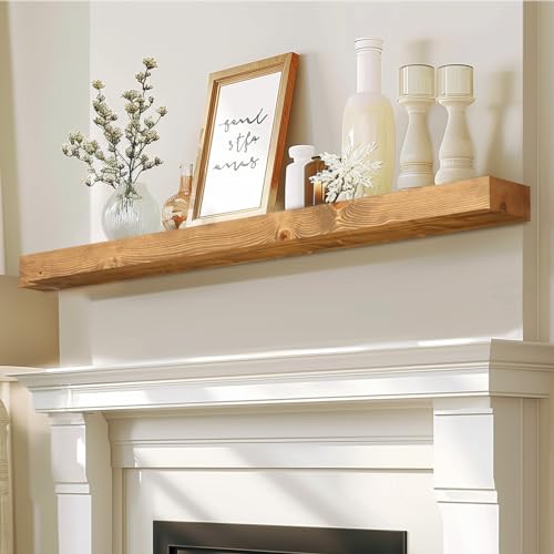 60x7x3in Solid Pine Wood Fireplace Mantel, Natural Wood - color: Natural Wood, size: 60x3x7-solid