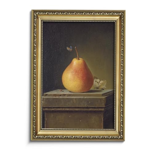 AIMAILON Framed Autumn Pear Insect Picture, American Country Style 16x24 - color: Pear and Butterfly, size: 24"L x 16"W
