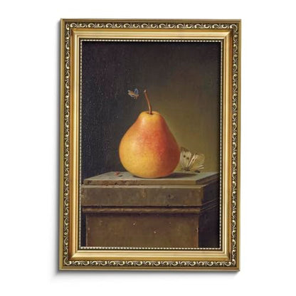 AIMAILON Framed Autumn Pear Insect Picture, American Country Style 16x24 - color: Pear and Butterfly, size: 24"L x 16"W