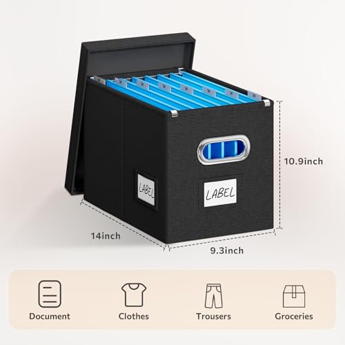 FHSQX 4Pack File Box with Lid, Black, 14 x 9.3 x 10.9 in - color: Black, size: 14 x 9.3 x 10.9 in (4Pack)