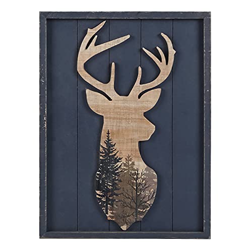 NIKKY HOME Cabin Wall Decor, Decorative Deer Wood Framed Forest Mountain Woodland Wildlife Lodge Elk Animal Picture Art Print Bathroom Decor, 12 x 16 Inches - color: Deer, size: 16"L x 12"W