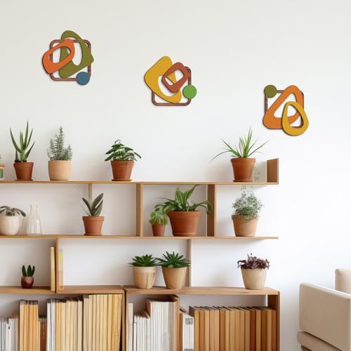 Pigort 3 Pcs Wooden Abstract Wall Art Mid Century Modern Wall Art 3D Modern Elegance Wall Decor Geometric Wall Decoration for Home Living Room Office 12.2x13inch