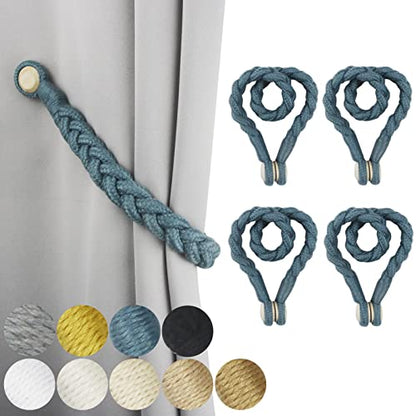 Magnetic Soft Curtain Tiebacks Rope Cotton Window Curtain Holdbacks Porlau - color: Blue, size: 4 Pack