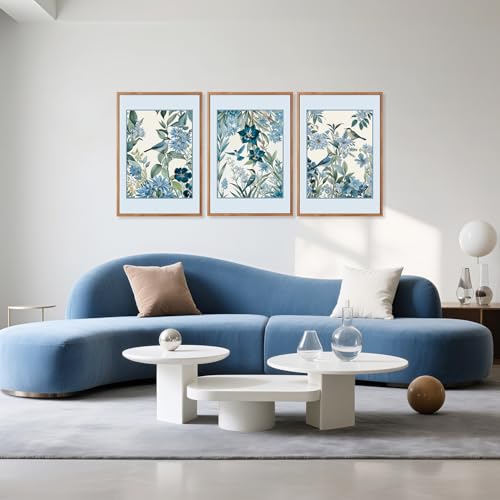 Aurlan 3 Pcs Blue Birds Flowers Framed Canvas Wall Art 24x36 Inch - color: Blue Birds on Botanical, size: 24"L x 36"W