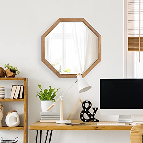 Kate and Laurel Hogan Farmhouse Octagon Wood Wall Mirror; 24 x 24; Rustic Brown; Traditional Inspired Geometric Wall Decor - color: Rustic Brown, size: 24"L x 24"W