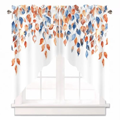 Fall Leaves Swag Curtains 1 Pair, Window Treatment 28x36 in - color: Fall Yellow5, size: 28"W x 36"L (Pack of 2)