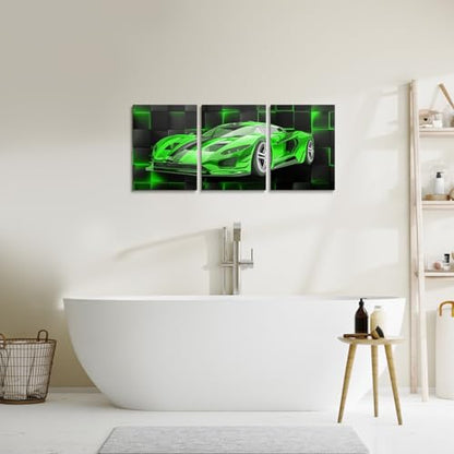 Feelyou Race Car Wall Art 12" x 16" x 3 - color: Green Black