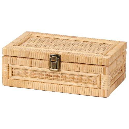 Rattan Box with Lid Decorative Natural Handmade Boho Baskets - color: Natural, size: Set of 1 (Small)