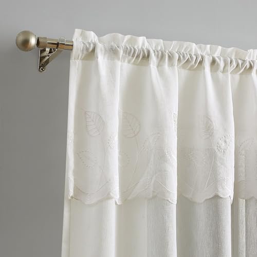 LinenZone 96 Inch Off-White Embroidered Leaf Curtains. (Emma 54x96, Natural) - color: Natural, size: 54"W x 96"L (Pack of 2)