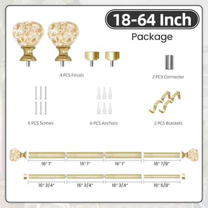 Gold Double Curtain Rod 28-48 Inch Heavy Duty Foil Resin Finial - color: gold, size: 28-48"