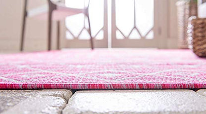 Unique Loom Outdoor Trellis Collection Area Rug - Tribal Trellis (2' x 6' 1" Runner, Fuschia/ Gray) - color: Fuschia/Gray, size: 2' x 6'1" (Runner)
