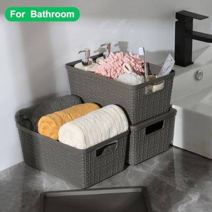 6 Pack Plastic Storage Baskets with Lid,Grey Stackable Bins - color: Grey