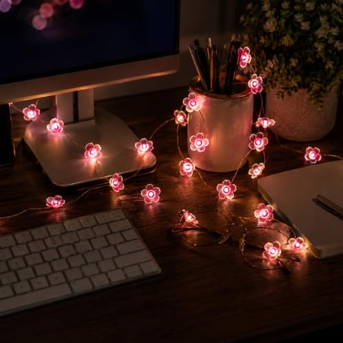 USB & Battery Powered 10ft 30 LED Cherry Blossom String Lights Party Decor - color: 13ft Pink Flower Lights