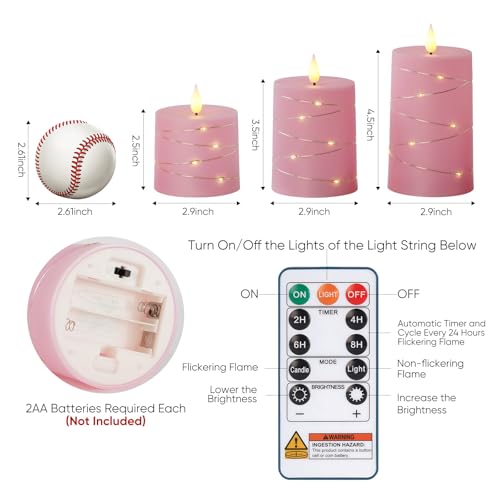 Raycare Pink Battery Operated Flameless LED Pillar Candle with Remote Timer - color: 3pcs-Pink