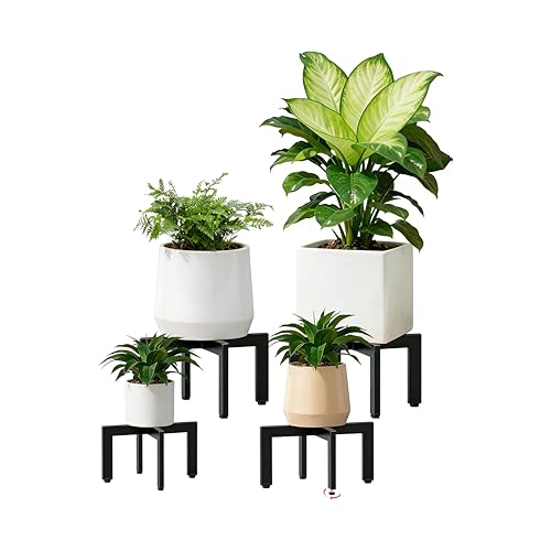 4-Pack Plant Stand Indoor Outdoor with Adjustable Feet, Black - size: 4 Pack - Large & Medium