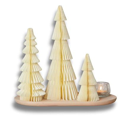 Set of 3 White Ivory Honeycomb Paper Trees (Medium Set 3 Ivory) - color: Medium Set 3 Ivory