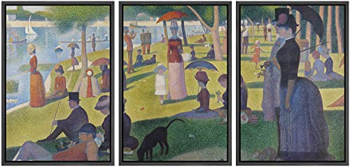 wall26 Framed Canvas Print Wall Art Set La Grande Jatte by Georges Seurat Cultural Historic Oil Painting Fine Art Reproduction Scenic Colorful for Living Room, Bedroom, Office - 16"x24"x3 Black - color: A Sunday on La Grande Jatte, size: 16" x 24" x 3 Pan