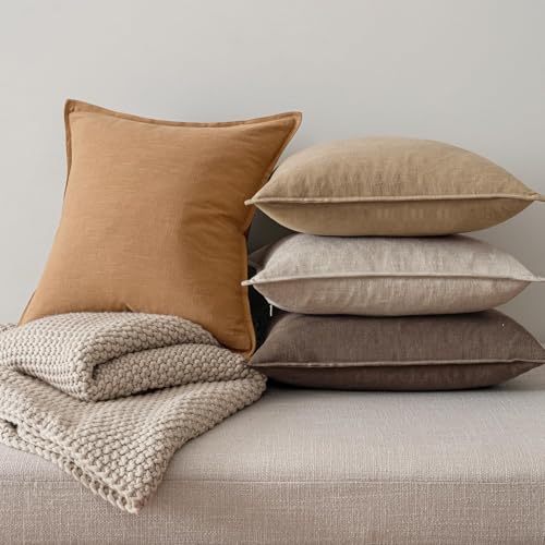 MIULEE Neutral Brown Boho Linen Pillow Covers 12x20 Inch Pack of 4 - color: Neutral Brown, size: 20" x 12" (Pack of 4)