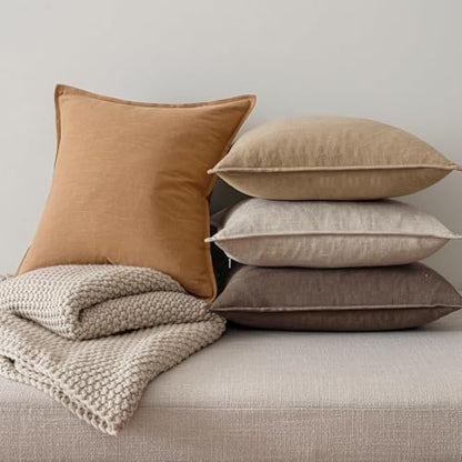 MIULEE Neutral Brown Boho Linen Pillow Covers 12x20 Inch Pack of 4 - color: Neutral Brown, size: 20" x 12" (Pack of 4)