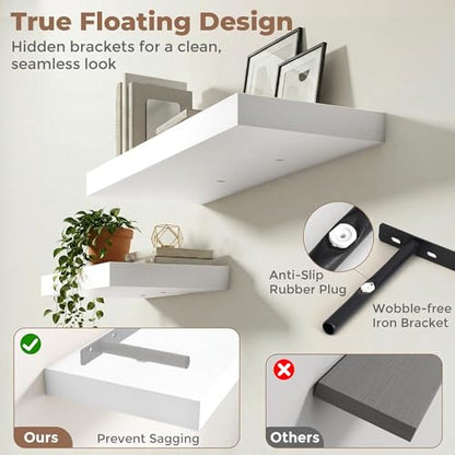 Venusmiles 12 inch Deep Floating Shelves for Wall, 72" Wide, White, 2-Pack - color: White Finish, size: 72"w x 12"d, 2p