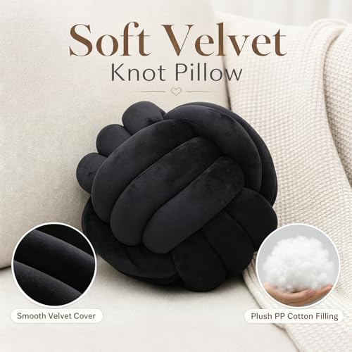 Petrella Black Knot Pillow Ball, 11 Inch Round Decorative Pillow for Couch - color: A1-black, size: 11inch