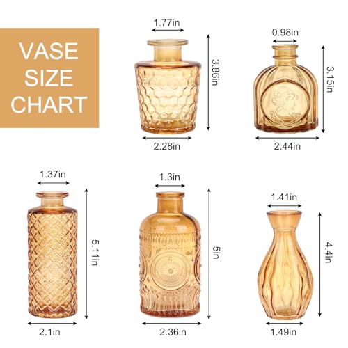 5pcs Amber Glass Bud Vase Set, Gold Small Flower Vases for Centerpieces - color: Amber, size: 5pcs